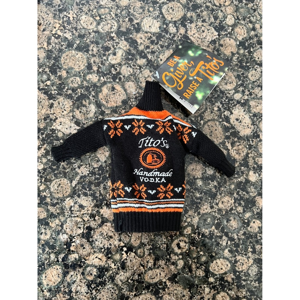 Titos Handmade Vodka Holiday Bottle Sweater Black Orange Fair Isle 750mL NWT